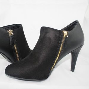 Black Booties Heels Gold Zipper